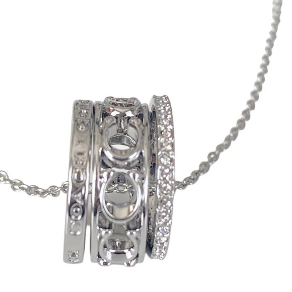 AUTH Coach New SILVER Signature Metal Logo & Eternity Pave Pendant w/Dust Bag - Picture 1 of 9